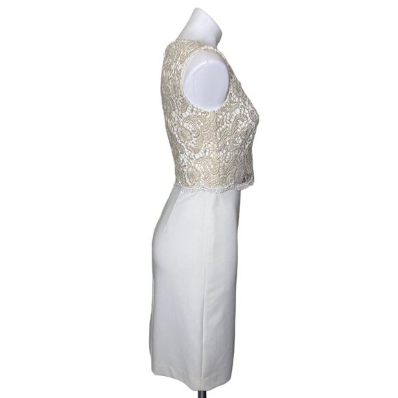 Tahari ASL NWT $159 Lace Overlay Cocktail Sheath Dress, Ivory/White Gold Size 2 - Picture 4 of 10
